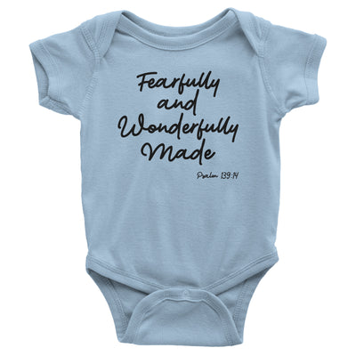 Fearfully and Wonderfully Made Baby Light Blue Bodysuit | Christian Baby Gifts | Aprojes