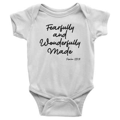 Fearfully and Wonderfully Made Baby White Bodysuit | Christian Baby Gifts | Aprojes