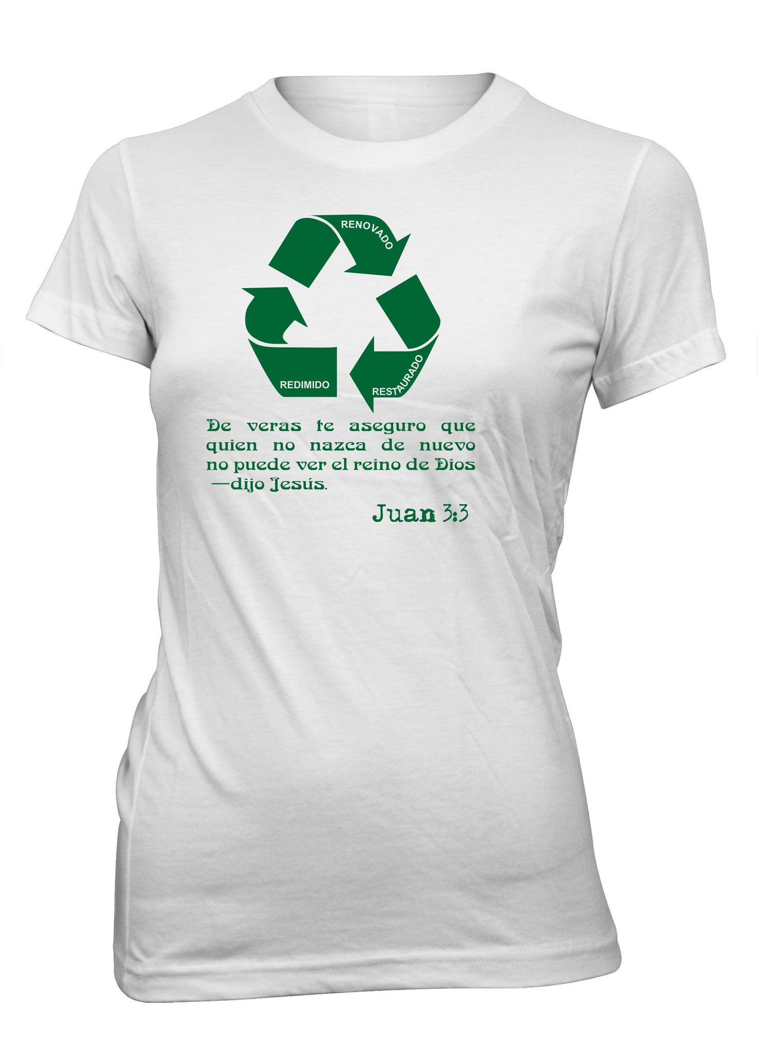 Jesús Restaurado Renovado Redimido Reciclaje Camiseta Cristiana Talla Juvenil