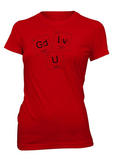 God Loves U Chemistry Periodic Table Elements Nerd Geek College Christian T-Shirt for Juniors