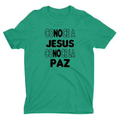 Conoce a Jesús Conoce la Paz Camiseta Cristiana Para Hombres en Verde | Aprojes