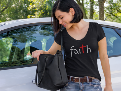 Faith Cross Christian V-Neck T-Shirt for Juniors