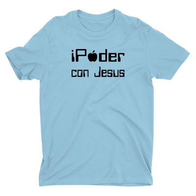iPoder Con Jesus Camiseta Cristiana Para Hombres en Celeste | Aprojes