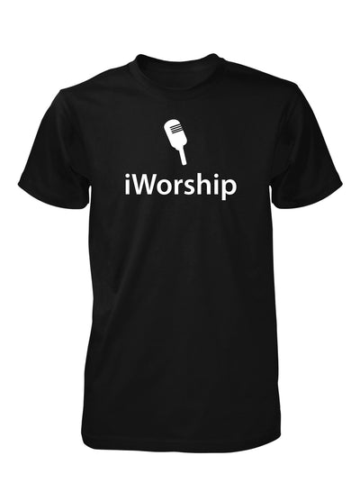 iWorship Praise God Microphone Mic Sing Music Christian Tshirt for Men