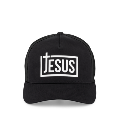 Jesus Trucker Hat - Christian Snapback Caps - Black - Front