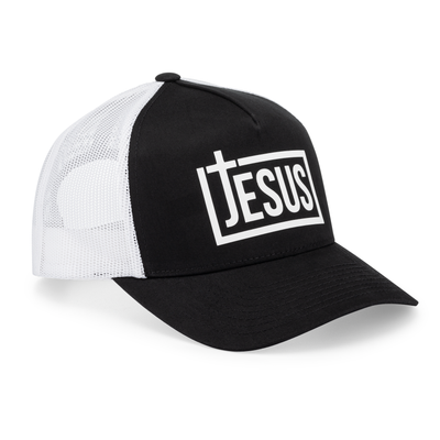 Jesus Trucker Hat - Christian Snapback Caps - Black/White