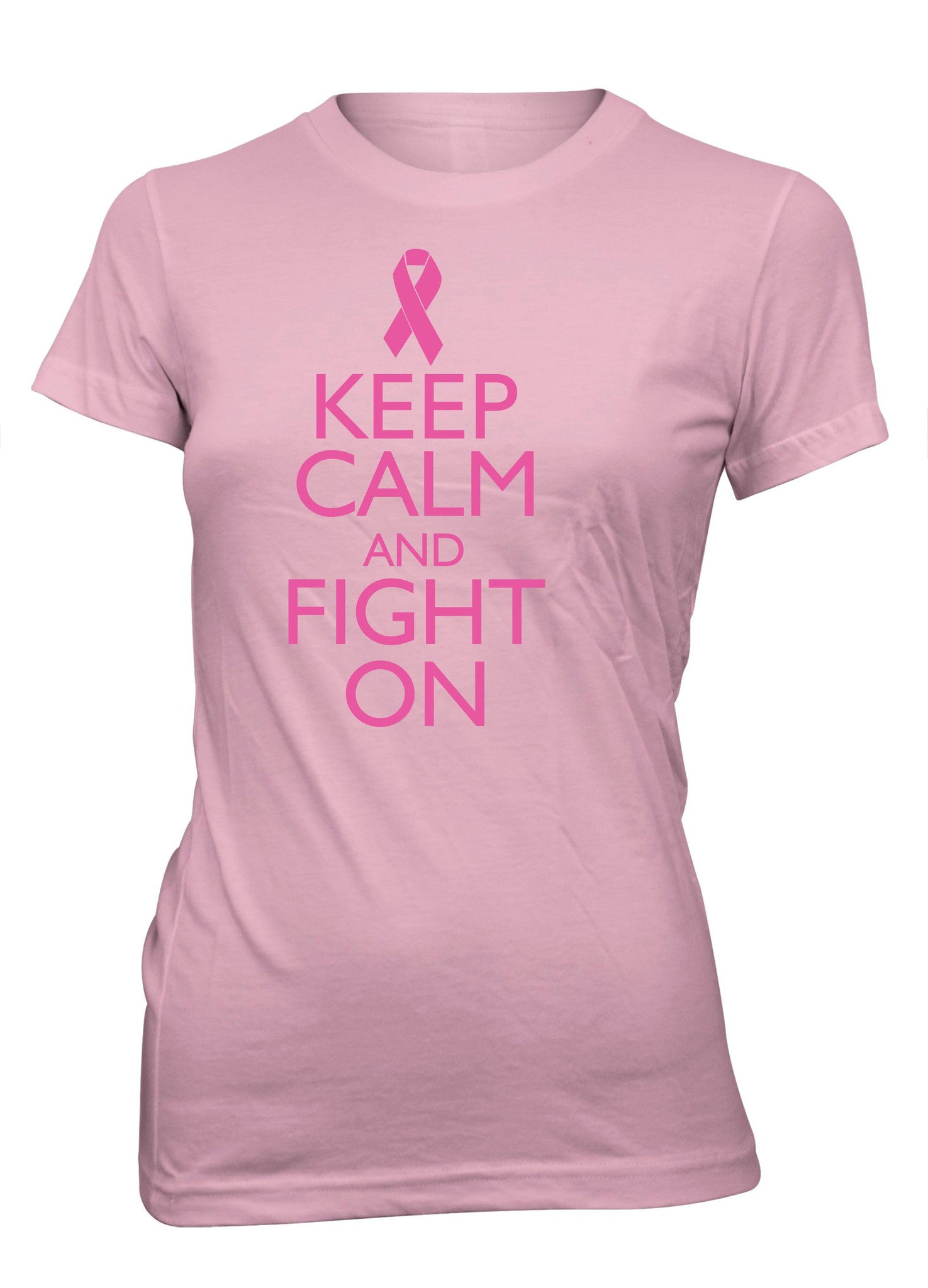 Keep Calm and Fight On Breast Cancer Awareness Pink Ribbon T-Shirt for Juniors