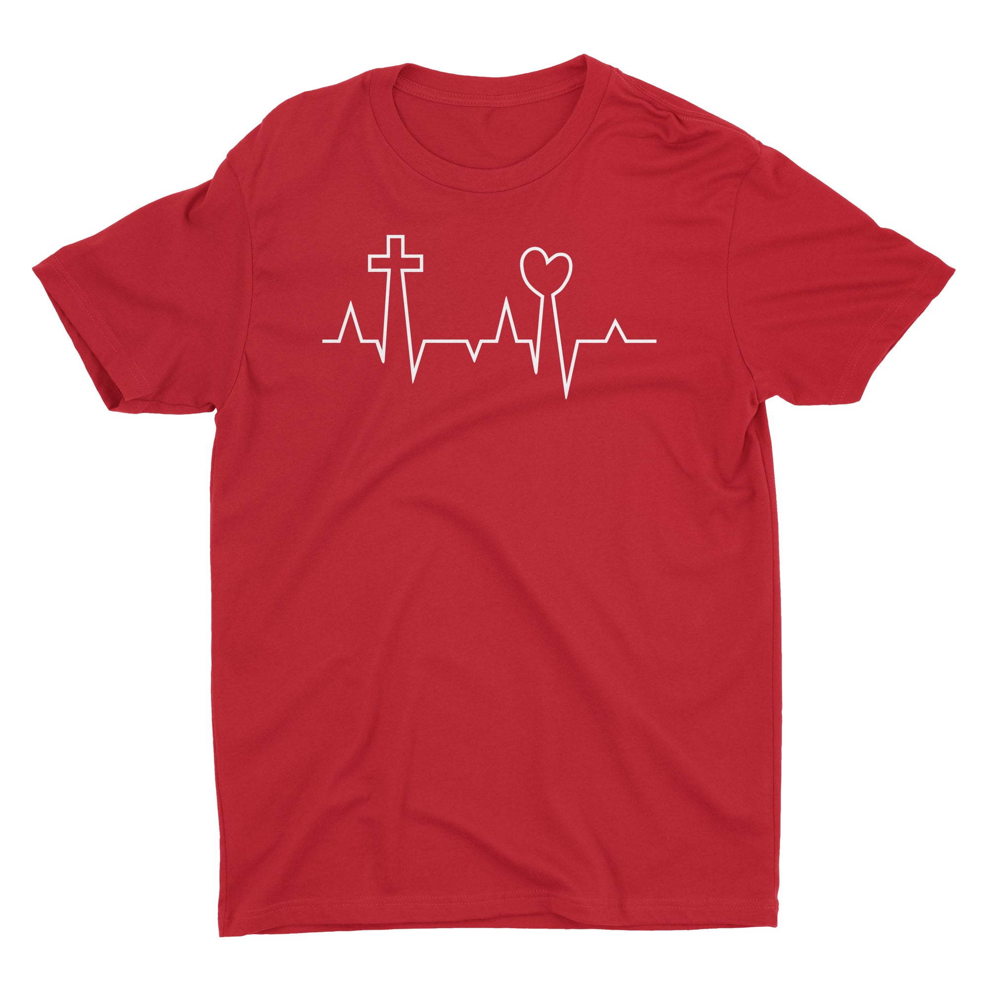 EKG Life Line Pulse Love Heart Cross Jesus Easter Valentine's Day Christian Tshirt for Men