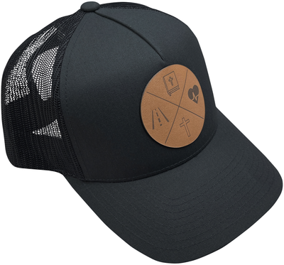 Way Truth Life Leather Patch Trucker Hat - Christian Caps - Black