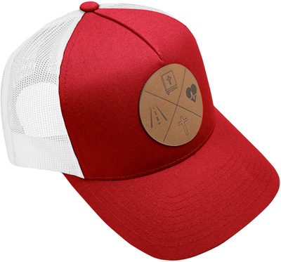 Way Truth Life Leather Patch Trucker Hat - Christian Caps - Red/White