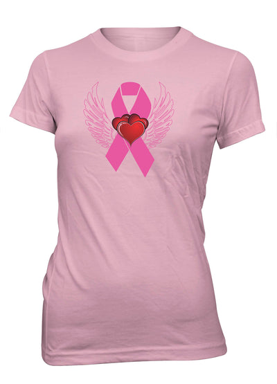 Breast Cancer Awareness Pink Ribbon Angel Wings T-Shirt for Juniors